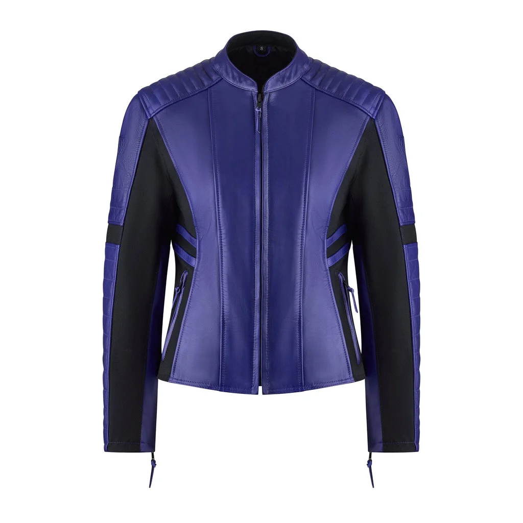 amelia-motorcycle-jacket-purple-front Motorbike Leather Jacket Women - Image 1